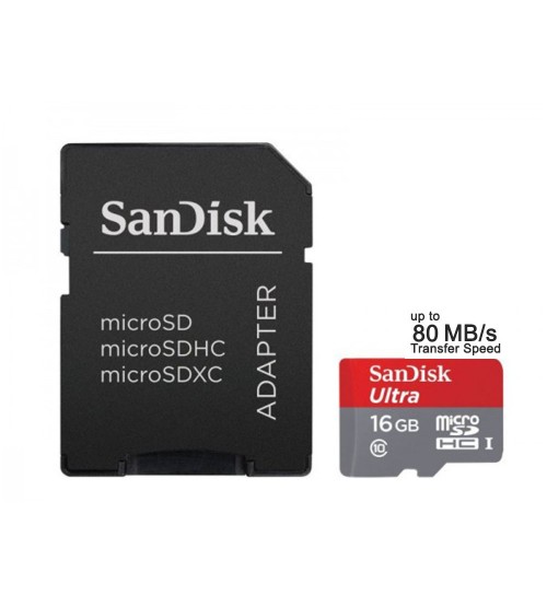SanDisk Ultra microSDHC UHS-I 80MB/s 16GB (with Adapter)
